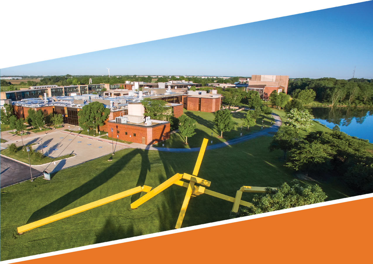 Aerial view campus front entrance